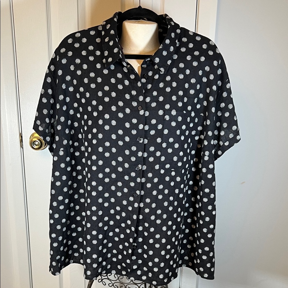 Seashell Print Linen Blend Blouse